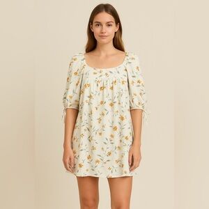 Chelsea and Violet‎ Floral Puff Sleeve Dress Butter Yellow Size L